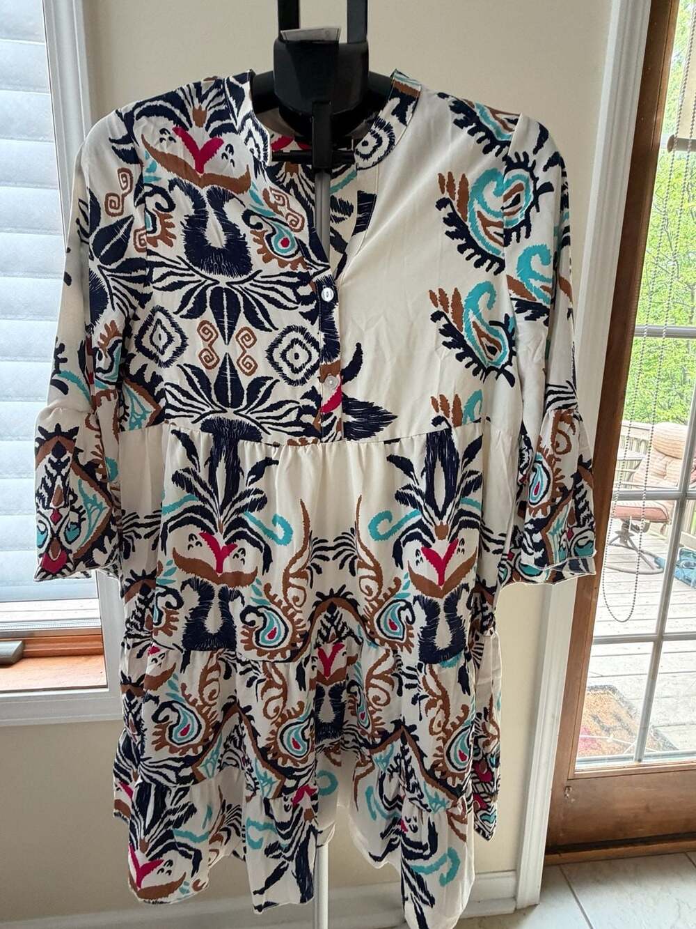 Miduo Women's Printed Tiered Button-Front Dress